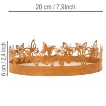 kohteita Tarjotin perhosilla, jousi, pöytäkoriste, metallikoriste, ruosteinen viimeistely, Ø20cm, korkeus 6,5cm