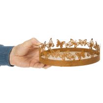 kohteita Tarjotin perhosilla, jousi, pöytäkoriste, metallikoriste, ruosteinen viimeistely, Ø20cm, korkeus 6,5cm