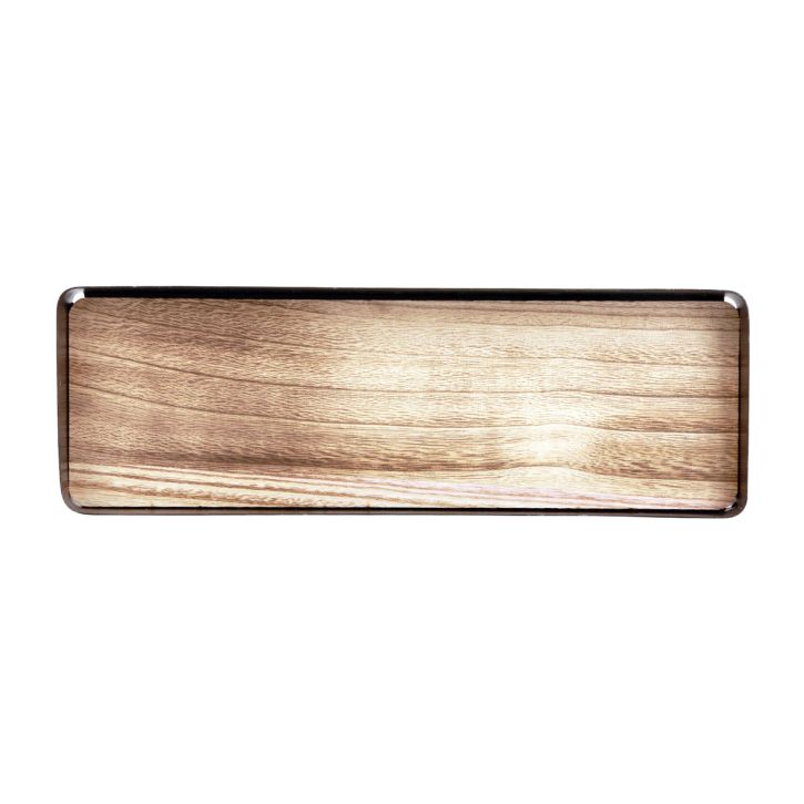 Koristeellinen tarjotin metalli puu metalli tarjotin puinen pohja 34,5×11×3cm