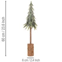 kohteita Tekokuusi, jääpinta, puisella jalustalla, talvikoriste, 60 cm