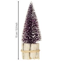 kohteita Koristeellinen violetti joulukuusi, jossa lumikärki, maalaismaisella puujalustalla 15 cm, 3 kpl.