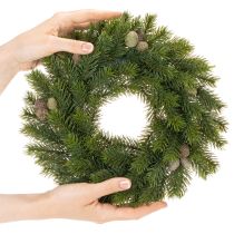 kohteita Keinotekoinen kuusenoksaseppele käpyillä oveen tai pöytään, 30 cm