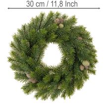 kohteita Keinotekoinen kuusenoksaseppele käpyillä oveen tai pöytään, 30 cm