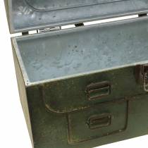 Istutuslaukku kannella ja nahkahihnoilla metalliharmaa, ruskea / ruoste H25cm