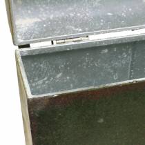 Istutuslaukku kannella ja nahkahihnoilla metalliharmaa, ruskea / ruoste H28.5cm
