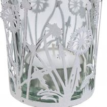 Lyhty voikukkailla, pöytäkoristeet, kesäkoristeet shabby chic hopea, valkoinen H10cm Ø8,5cm