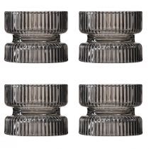 kohteita Kynttilänjalka lasi koristeellinen uurrettu harmaa sävytetty Ø9cm K7cm 4 kpl