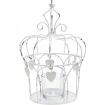 Teekynttiläkruunu sydämillä shabby chic valkoinen Ø14cm H22cm