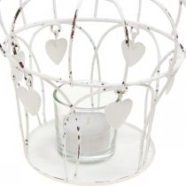 Teekynttiläkruunu sydämillä shabby chic valkoinen Ø14cm H22cm