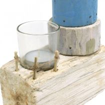 Puinen majakka, jossa tuikkulasinen merikoristelu sininen, valkoinen H38cm