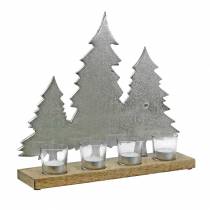 Teekynttilänpidike Firs Mango, metalli hopea 38×34cm 4 teekynttiläpurkkia