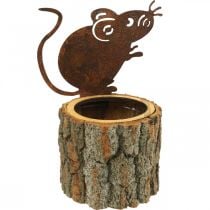 Kukkaruukku puinen istutuskone puun näköinen rust hiiri H24cm