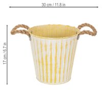 kohteita Metallinen ruukku, kevätkoriste, istutuslaatikko kahvoilla, keltainen, shabby chic, Ø18cm, K17.5cm