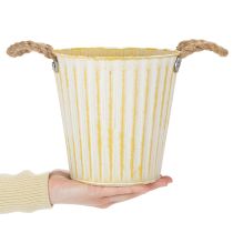 kohteita Metallinen ruukku, kevätkoriste, istutuslaatikko kahvoilla, keltainen, shabby chic, Ø18cm, K17.5cm