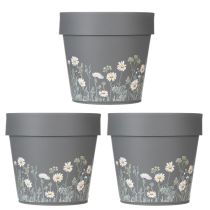 kohteita Kukkaruukku herkällä villikukka-aiheella, käytännöllinen parvekkeella tai terassilla, 15 cm, 3 kpl