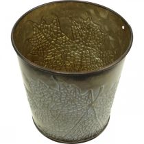 kohteita Syksyinen istutin, Metalliruukku lehvillä, Cachepot Golden Ø10cm H10cm