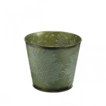 Deco ämpäri lehdillä koristeltu, syksyn ruukku, metalli Deco vihreä Ø17cm H14,5cm