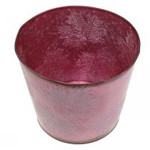 kohteita Syksyruukku, kasvisämpäri, metallikoristeet lehdillä viininpunainen Ø25,5cm H22cm