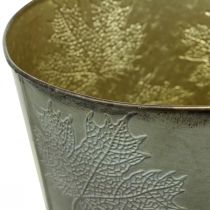 kohteita Ruukku, syyskoristeet, metalliastia lehtien kullanvärisinä Ø25,5cm H22cm