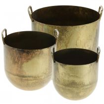 Antiikkisen ilmeen kukkaruukku metallikahvoilla H17 / 19,5 / 26cm, 3 kpl setti