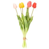 kohteita Keinotekoinen tulppaanikimppu, värikäs, realistinen koriste, korkealaatuinen kotiin, 43 cm, 7 kpl
