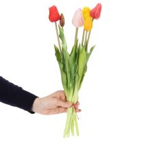 kohteita Keinotekoinen tulppaanikimppu, värikäs, realistinen koriste, korkealaatuinen kotiin, 43 cm, 7 kpl