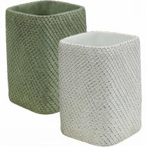 Istutuskone keraaminen valkoinen vihreä reliefiverkko 14x14cm K21,5cm 2kpl