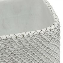 Istutuskone keraaminen valkoinen vihreä reliefiverkko 14x14cm K21,5cm 2kpl