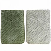 kohteita Istutuskone keraaminen valkoinen vihreä kohokuvioverkko 12x12cm K17,5cm 2kpl