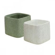 Istutuskone keraaminen valkoinen vihreä kohokuvioverkko 12,5x12,5cm K9cm 2kpl