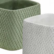 Istutuskone keraaminen valkoinen vihreä kohokuvioverkko 12,5x12,5cm K9cm 2kpl