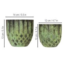 kohteita Vintage metallinen kukkaruukku, vihreä, Ø14/12cm, 2 kpl:n setti