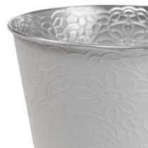 Istutuskone metallinen kukkaistutus pastellinvalkoinen Ø13,5cm K12,5cm