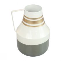 Maljakko metallikahvalla koristeellinen kannu harmaa/kermanvärinen/kulta Ø17cm K23cm