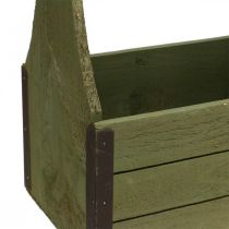 Vintage kasvilaatikko puinen työkalulaatikko oliivinvihreä 28×14×31cm