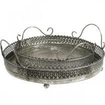 kohteita Vintage tarjotin, koristetarjotin hopea, kynttilätarjotin H6cm Ø31/24cm 2 kpl setti