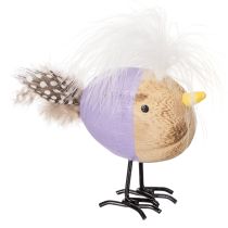 kohteita Koristeellinen puinen lintu höyhenillä ja värikkäällä vartalolla pöytäkoristeeseen, 10 cm, 6 kpl