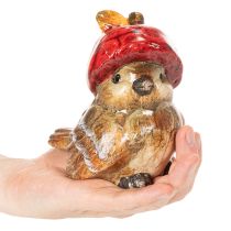 kohteita Koristeellinen lintuhahmo punaisella omenahatulla, syksykoristeet, 13 cm