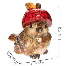 kohteita Koristeellinen lintuhahmo punaisella omenahatulla, syksykoristeet, 13 cm