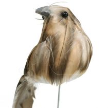 Kevät, lintu langalla, kukkakoristeet valkoinen, luonnonvärit H4,5cm 12kpl