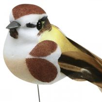 Kevätkoristeet, linnut langalla, tekolintu ruskea, valkoinen H3cm 12kpl