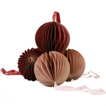 Hunajakennopallot Joulubordeaux pinkki Ø8cm 4kpl