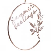 kohteita Seinäkoriste "Kesäiset tuntemukset" -koristerengas, metallinen kesäkoriste ripustettavaksi, Ø49cm, metallinhohtoinen ruusu ja turkoosi