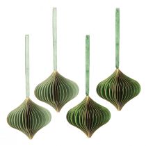 kohteita Vintage-joulukoristeita, vihreää ja kultaista paperia, Ø8 cm, 4 kpl:n setti