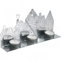 Joulukoristeita taloja, kynttilänjalka metalli hopea 25cm