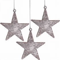 Joulukoristeita tähtiriipus pinkki glitter 10cm 12kpl