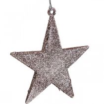 Joulukoristeita tähtiriipus pinkki glitter 10cm 12kpl