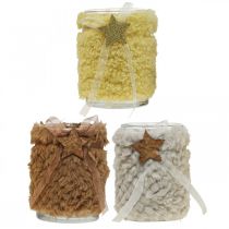 kohteita Joulukoristeen lyhty lasi tekoturkista H12cm Ø9,5cm 3kpl