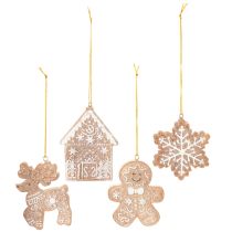 kohteita Joulukoristeet, hunajakakkukuvio, poro, piparkakkumies, lumihiutale, 7 cm, 4 kpl