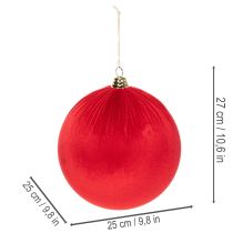 kohteita Punainen samettinen joulupallo, iso koristepallo ripustettavaksi, 25 cm, 2 kpl